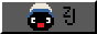 zj's pingu button (pixel art of pingu's head facing toward viewer, wearing his cozy hat